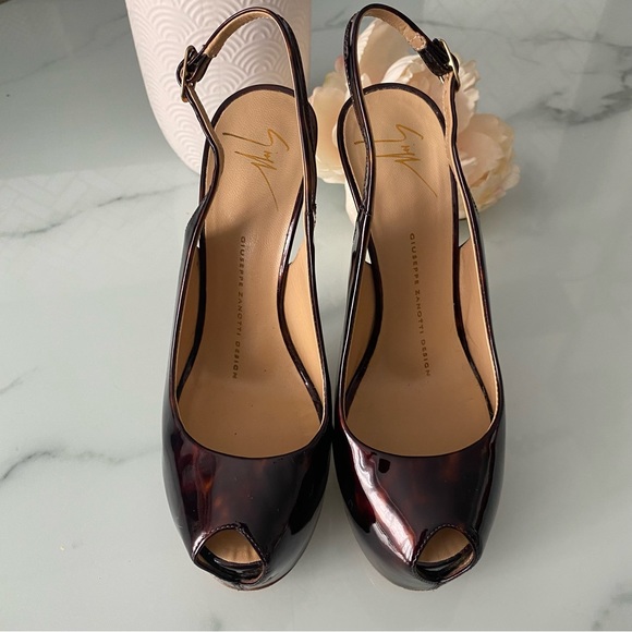 Giuseppe Zanotti Patent Leather Platform Slingback Peep Toe Sandals - Picture 4 of 14